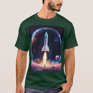 T-shirt Holographique Fusée dans un Cercle Spatial