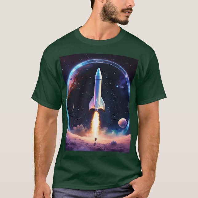 T-shirt Holographique Fusée dans un Cercle Spatial (Devant)