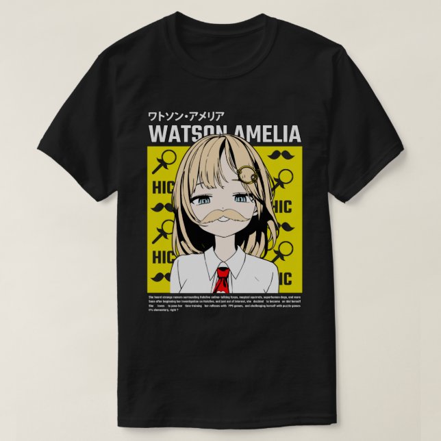 T-shirt Hololive EN Amelia Watson Smug Mustache    (Design devant)