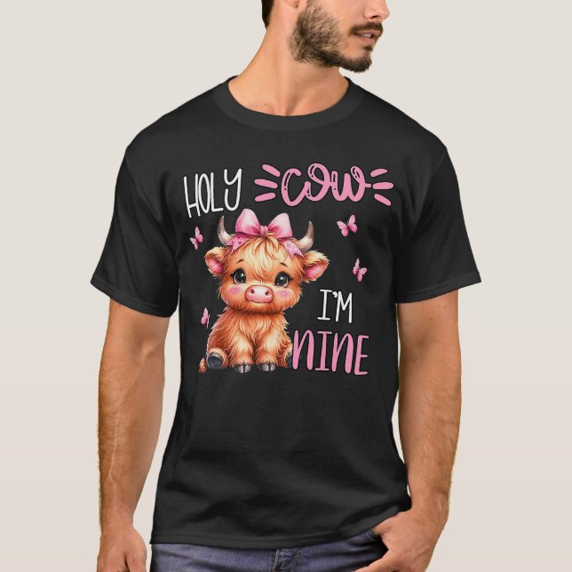 T-shirt Holy Cow I'm Nine 9 Highland Cow Print 9th Birthda (Devant)
