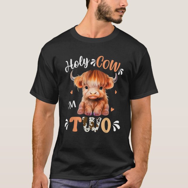 T-shirt Holy Cow Im Two Scotland Highland Cow Imprimer 2e  (Devant)