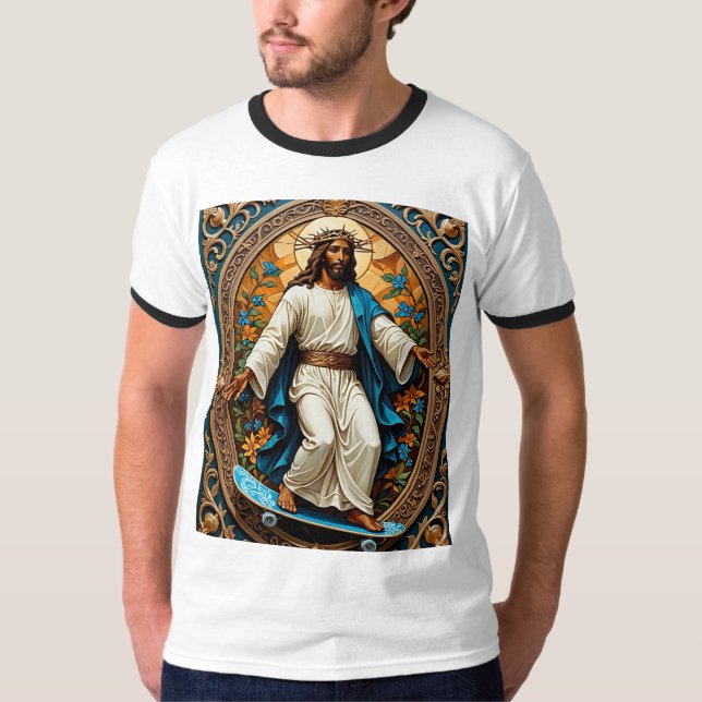T-shirt Holy Skateboard Jesus Ornate Icon Style Tee (Devant)