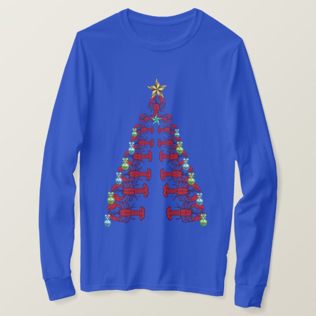 T-shirt Homard sapin de Noël joli fête chemise laide bleu (Design devant)