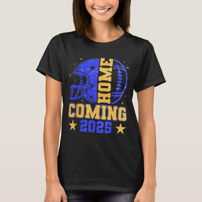 T-shirt Homecoming 2025 Hoco Football Mama Girl Blue Gold  (Devant)