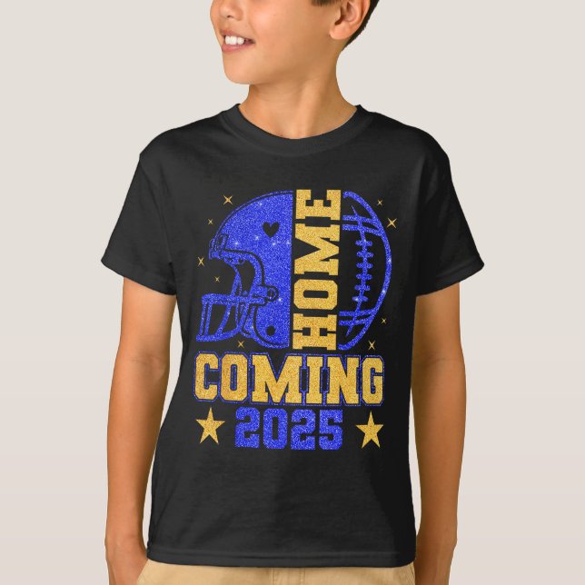 T-shirt Homecoming 2025 Hoco Football Mama Girl Blue Gold  (Devant)