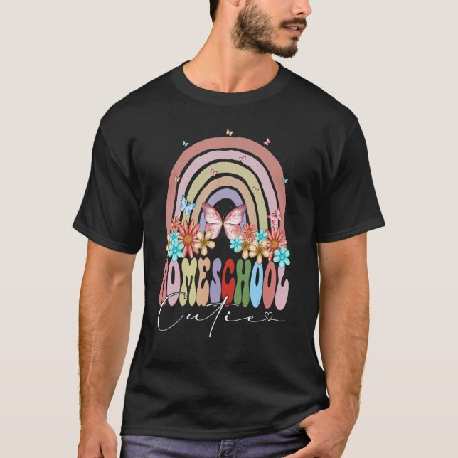 T-shirt Homeschool Cutie Back To School Rainbow Groovy Flo (Devant)
