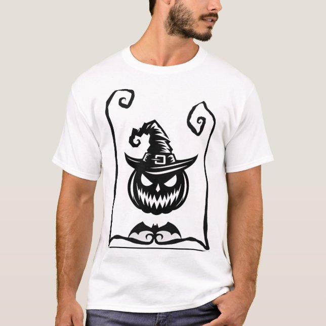 T-shirt homme avec citrouille d'Halloween et casqu (Devant)