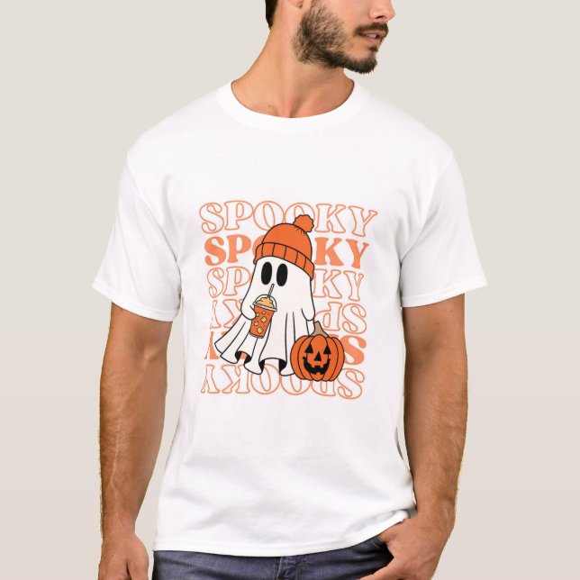 T-shirt homme avec fantôme d'Halloween et oran ten (Devant)