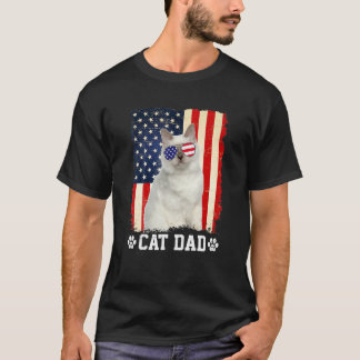 T-shirt Homme Chat Cool Papa Drapeau Américain Fête Des Pè