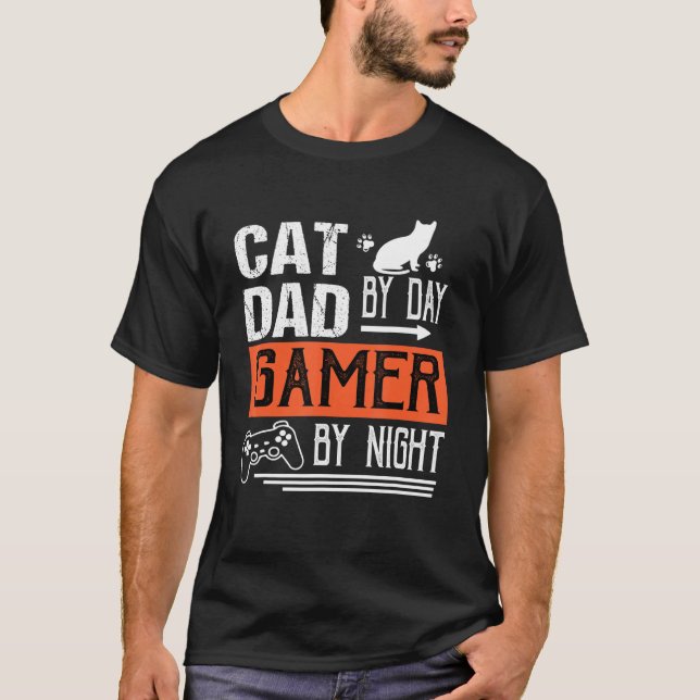T-shirt Homme Chat Papa Par Jeu De Jour Par Nuit - Fête de (Devant)