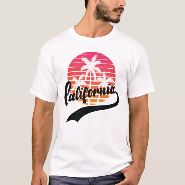 T-Shirt Homme Coucher de Soleil Rétro Été Californ (Devant)