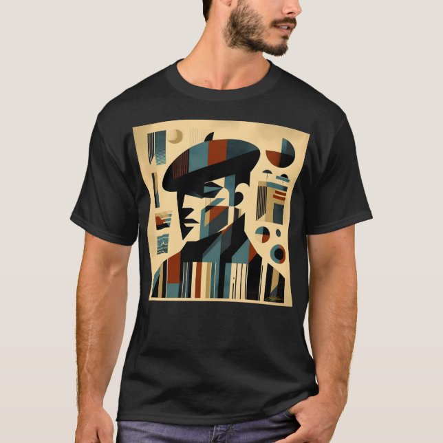T-shirt Homme D'Art Moderne Du Milieu Du Siècle Portant Un (Devant)