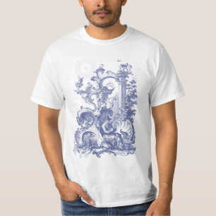 T-shirt Homme et chien bleus de Toile de gravure antique