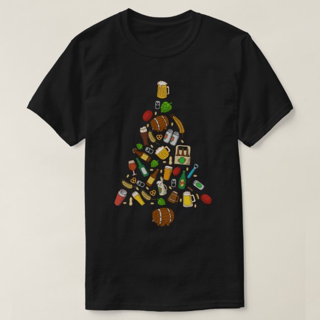 T-shirt Homme Femme Arbre de Noël Bière Hommes Femmes Bièr (Design devant)