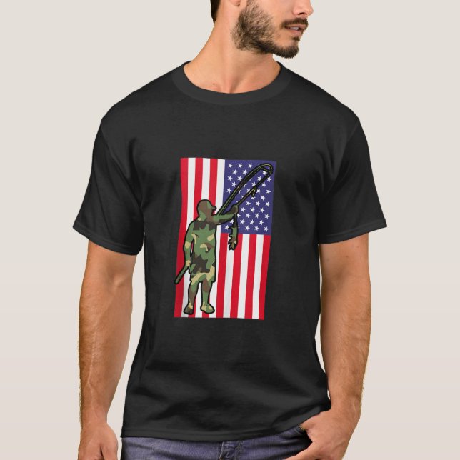T-shirt Homme Patriotique Pêcheur Camouflage USA Am (Devant)