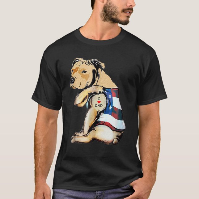 T-shirt Homme Pitbulls Chien Tatouage J'aime Papa (Devant)