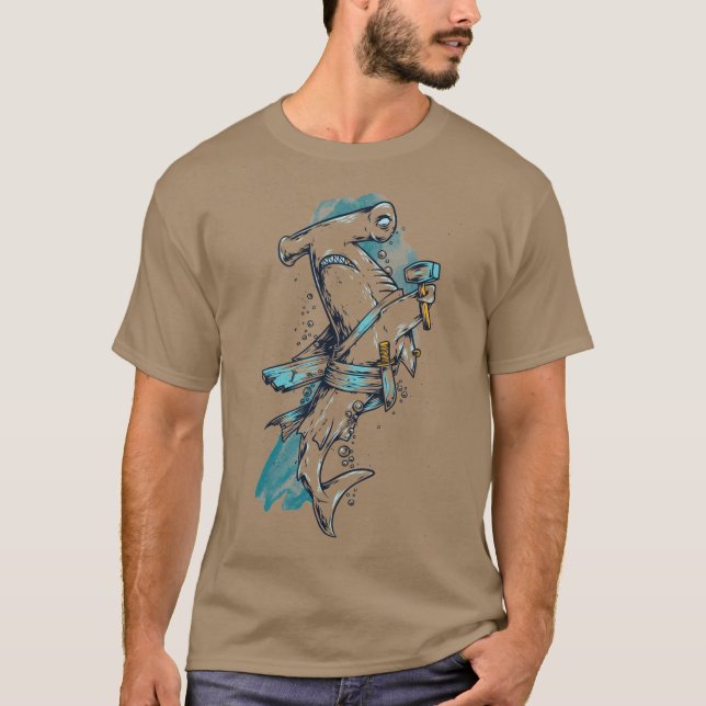 T-Shirt Homme Requin Marteau Pirate de Couleur (Devant)