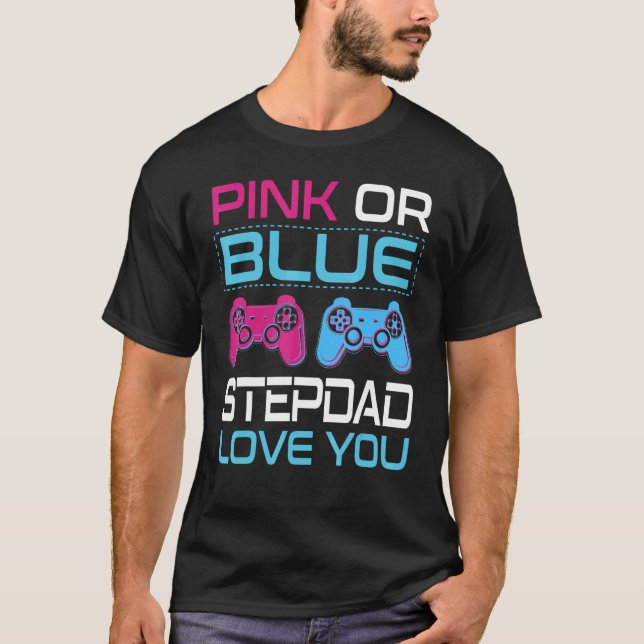 T-shirt Homme Rose Ou Bleu Genre Révéler Vidéo Jeu Stepdad (Devant)