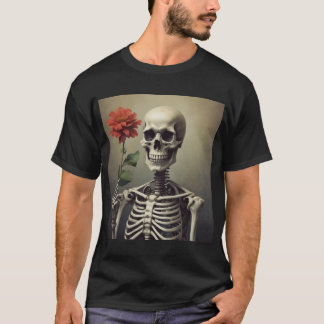 T-shirt Homme - Skeleton Portrait avec Rose