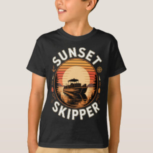 T-shirt Homme skipper couché du soleil bateau bateau flott