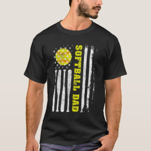 T-shirt Homme Sofball Papa Vintage USA American Flag Père