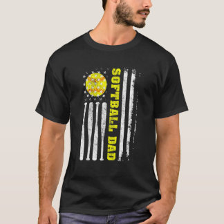 T-shirt Homme Softball Papa Vintage Usa American Flag Père