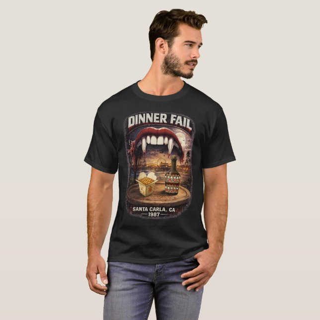 T-shirt homme sombre "Dîner raté" (Devant entier)