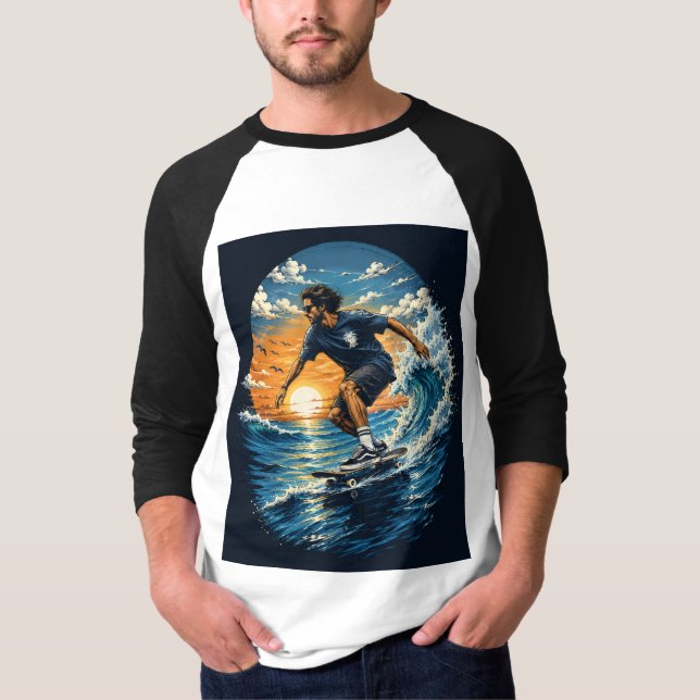 T-shirt Homme surfant sur les vagues  (Devant)