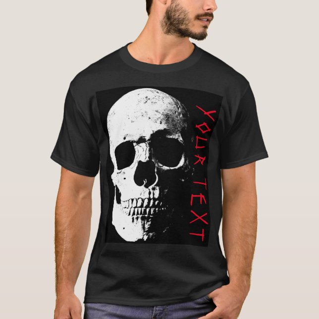 T-shirt homme texte horreur crâne rouge noir Hallo (Devant)