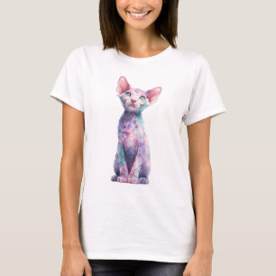 T-shirt Hommes au chat Sphynx éclaboussé d'aquarelle paste