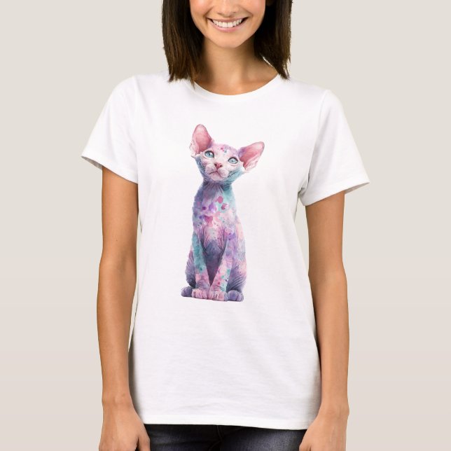 T-shirt Hommes au chat Sphynx éclaboussé d'aquarelle paste (Devant)