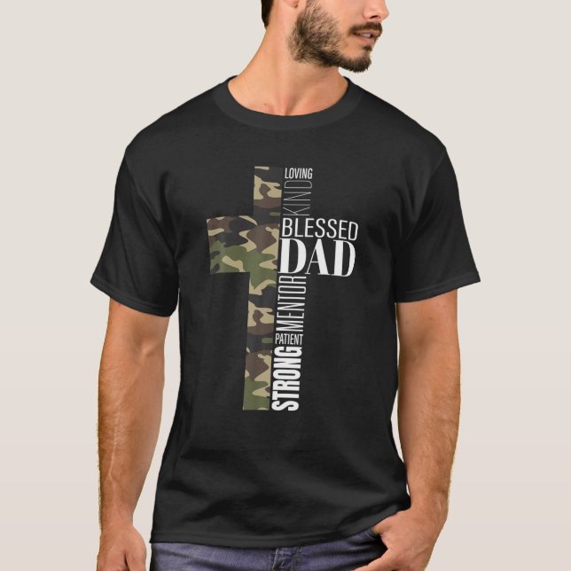 T-shirt Hommes Béni Papa Croix Fête des pères Christian Re (Devant)