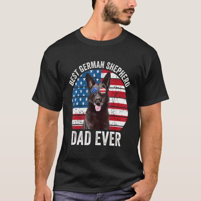 T-shirt Hommes Berger Allemand Noir Papa Drapeau Américain (Devant)