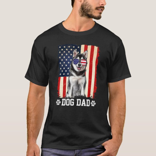 T-shirt Hommes Cool Sibérien Husky Chien Papa Drapeau amér (Devant)