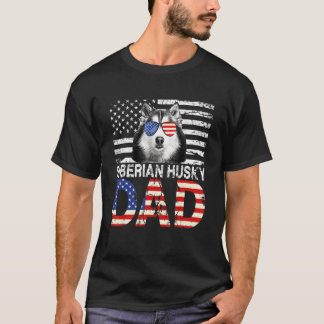 T-shirt Hommes Cool Sibérien Husky Papa Usa Drapeau Patrio