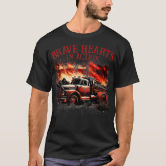 T-shirt Hommes Courageux Coeurs En Action Fire Truck Ameri