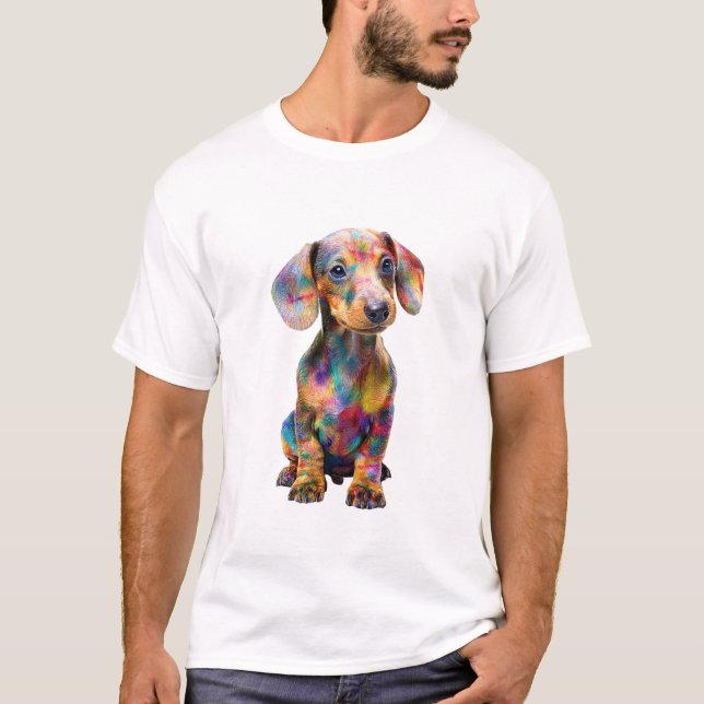 T-shirt Hommes Dachshund Colorés Psychédéliques Vibrants (Devant)
