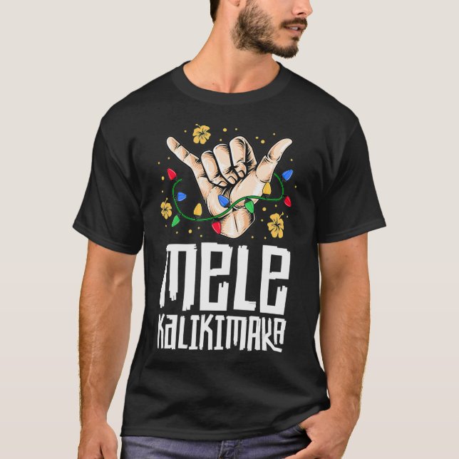 T-shirt Hommes de Noël hawaïens Mele Kaliki Shaka Kalikima (Devant)