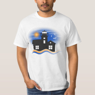 T-shirt Hommes de paysage marin de phare de noir bleu et