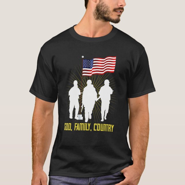 T-shirt Hommes Dieu Famille Pays Fier Soldat Américain Pri (Devant)