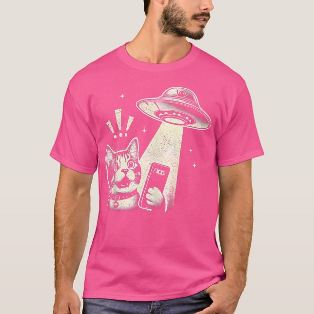 T-shirt Hommes Drôle Alien Chat Ufo Rencontre Sci-Fi (Devant)