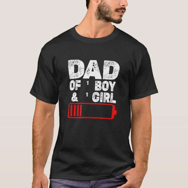 T-shirt Hommes Fatigué Papa De 1 Garçon Et 1 Fille Père Un (Devant)