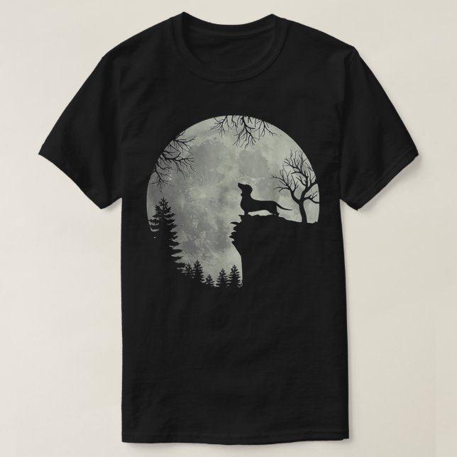 T-shirt Hommes Femmes Dachshund Et Lune Art présent (cadea (Design devant)