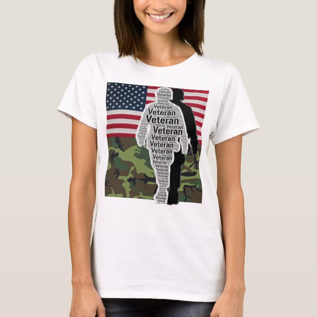 T-shirt Hommes Femmes Drapeau US Camouflage Armée Vétérina (Devant)
