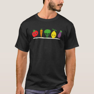 T-shirt Hommes Femmes Légumes Mignons Végétalien Végétarie