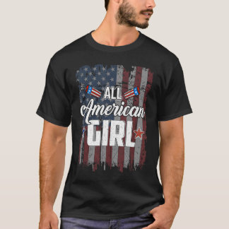 T-shirt Hommes Femmes Toutes Américaines Fille Us Drapeau