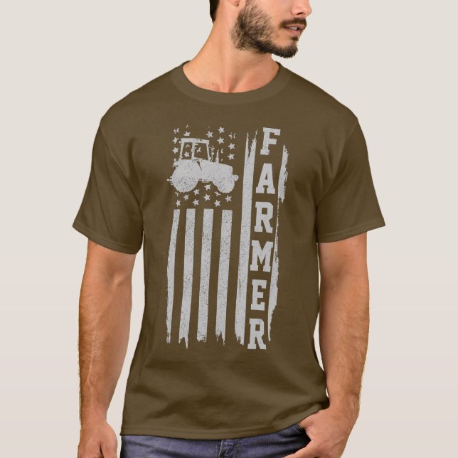 T-shirt Hommes Fermier américain Drapeau Tracteur Patrioti (Devant)