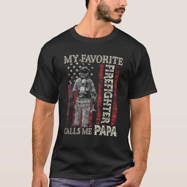 T-shirt Hommes Fête du Père Mon Favori Pompier M'appelle (Devant)
