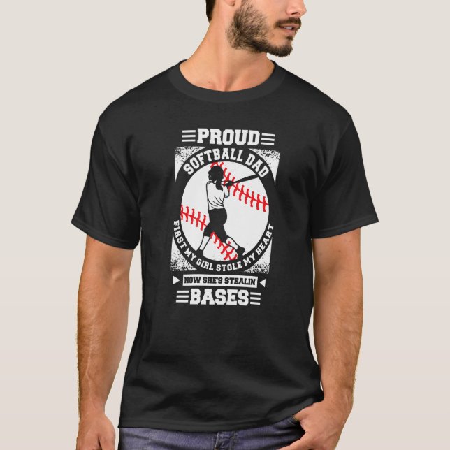 T-shirt Hommes Fier Softball Papa Avec Fille Softball Gras (Devant)