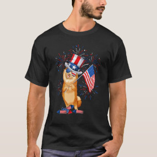 T-shirt Hommes Funny Poméranien Avec USA Casquette Firewor